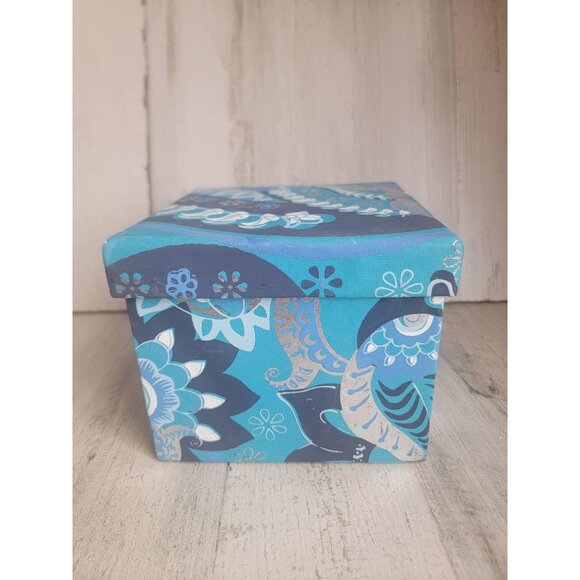 Blue floral gift box unique swirl abstract xmas decor flower - Picture 1 of 8